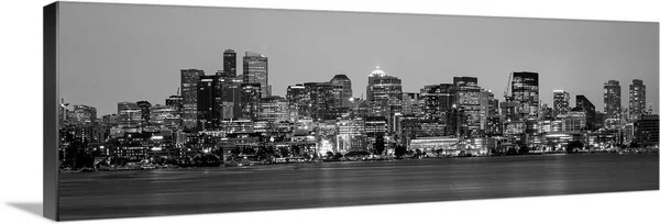 Panoramic Seattle City Skyline at Night - Washington, Canvas Wall Art, 36x12, Great Big Canvas