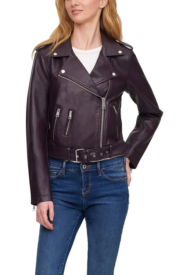 Levi&s Women's Faux-Leather Moto Jacket - Eggplant