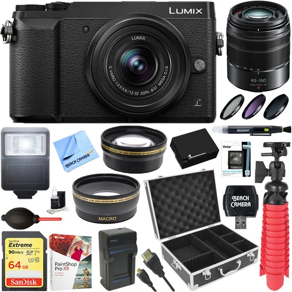 Panasonic Lumix GX85 4K Mirrorless Interchangeable Lens Black Camera + 12-32mm & 45-150mm Dual Lens Accessory Bundle
