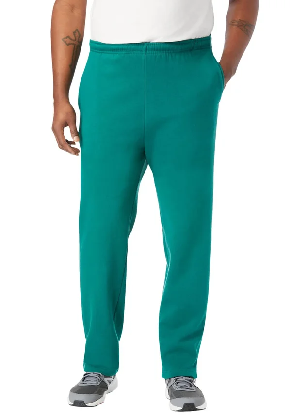Men's Big & Tall Fleece Open-Bottom Sweatpants by KingSize in Dark Green (Size 5XL)