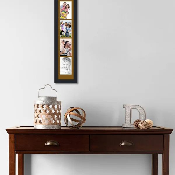 Collage Picture Frame, Satin Black Frame with 5 openings for 4x6 Photos with Brown Coronado Mat. D3926EB2365, ArtToFrames