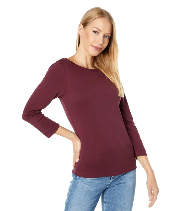 Three Dots 100% Cotton Heritage Knit 3/4 Sleeve British Tee Women's Long Sleeve Pullover Port Royale : Xs (US 0-2)