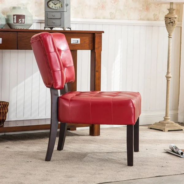 Roundhill Furniture Blended Leather Tufted Accent Chair with Oversized Seating, Red