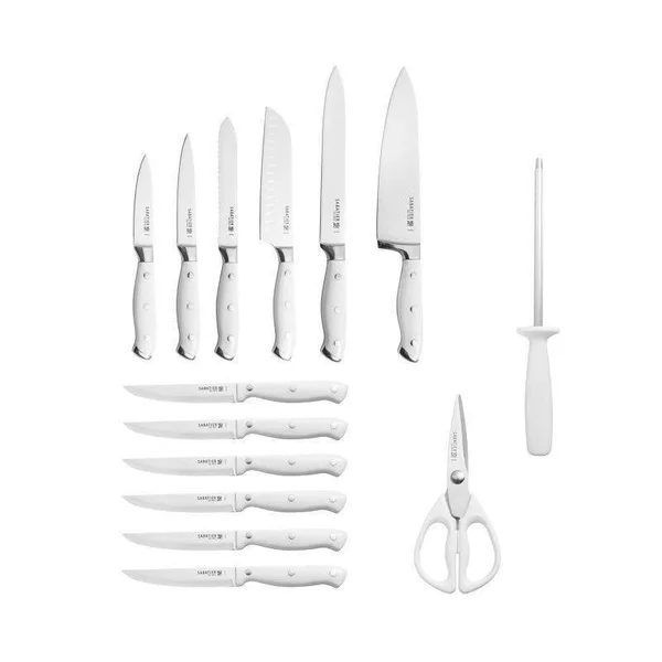Sabatier Forged Triple Riveted Knife Block Set - 15-Piece, White