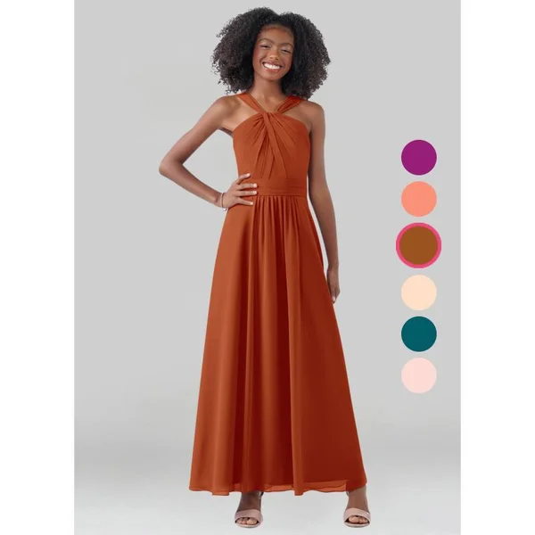 Azazie A-Line/Princess V-Neck Ankle-Length Chiffon Junior Bridesmaid Dresses - Paprika