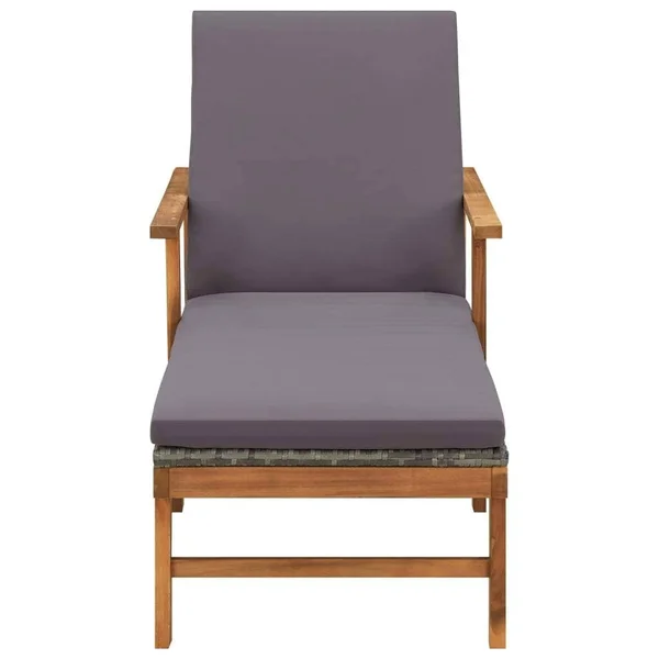vidaXL Sun Lounger with Cushion Poly Rattan and Solid Acacia Wood Gray