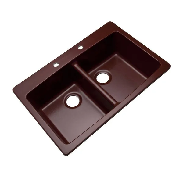 Mont Blanc Waterbrook Dual Mount Composite Granite 33 in. 2-Hole Double Bowl Kitchen Sink in Burgundy, Red 79269Q