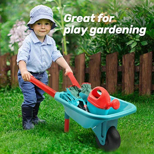 Cute Stone Kids Gardening Tool Set, Garden Toys with Wheelbarrow, Watering Can, Gardening Gloves, Hand Rake, Shovel, Trowel, Dou