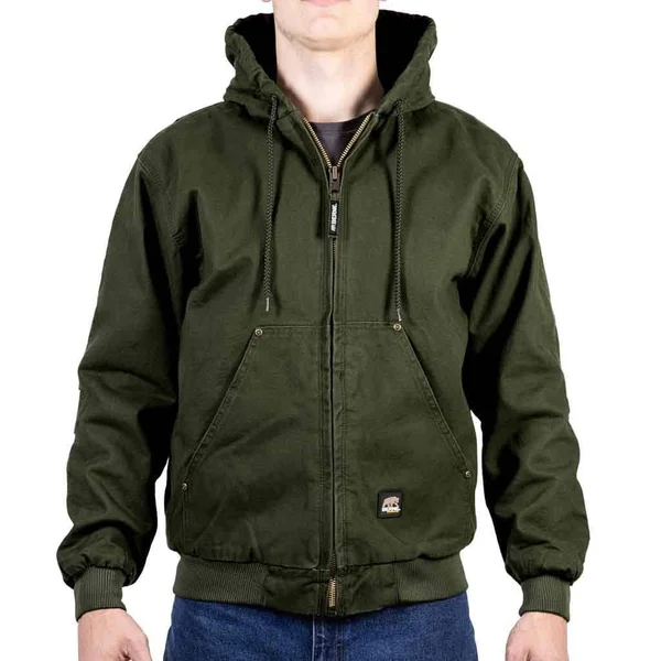 Berne Men's Olive Duck Highland Washed Cotton Duck Hooded Jacket