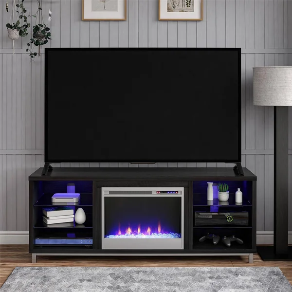 Ameriwood Home Lumina Fireplace TV Stand for TVs Up to 70x22 Wide, Black