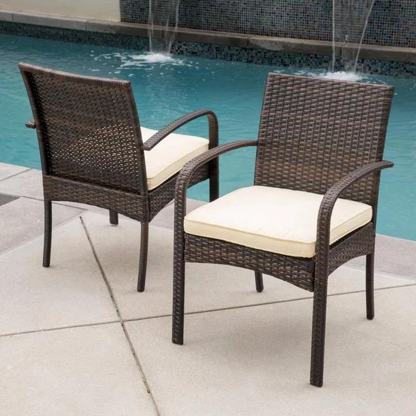 Cordoba 2pk Wicker Patio Dining Chair with Cushion - Brown - Christopher Knight Home