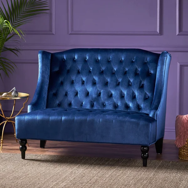 Leona Traditional High Back Tufted Winged Fabric Loveseat - Gray