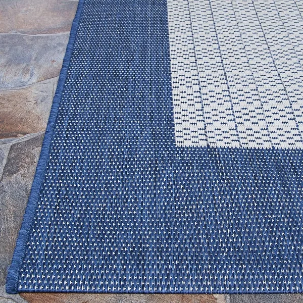 Pergola Quad Ivory-Blue Indoor/Outdoor Area Rug - 5&3x22 x 7&6x22