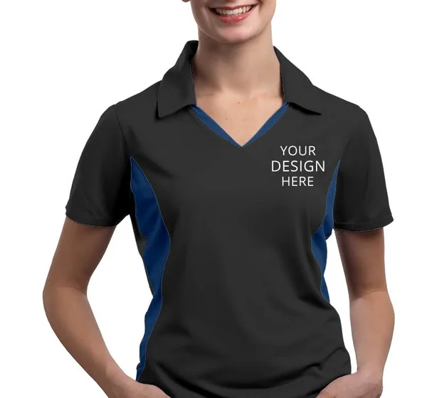 Custom Embroidered Sport - Tek Women's Polo Shirts - Ladies Side Blocked Micropique Sport-wick? Coaches Polo, Size: S, Black/T