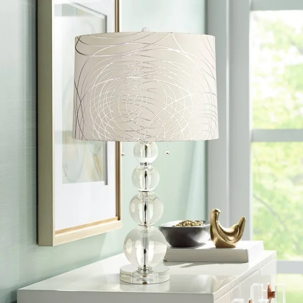 Abstract Silver Circles Stacked Crystal Spheres Table Lamp
