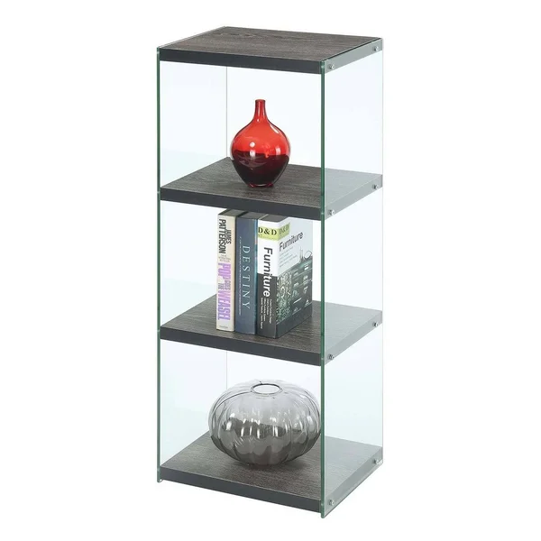 Porch & den Urqhuart 4-Tier Wood and Glass Tower Bookcase - White Faux Marble