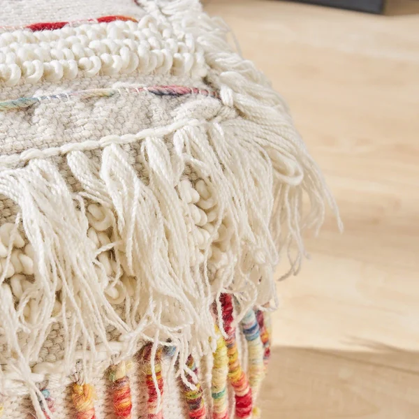 Christopher Knight Home Roth Boho Wool Pouf, Ivory and Multi-Colored