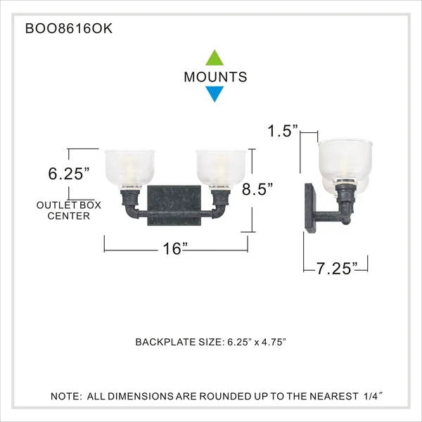 Quoizel Lighting BOO8616OK Boomer Bath 2 Light Old Black