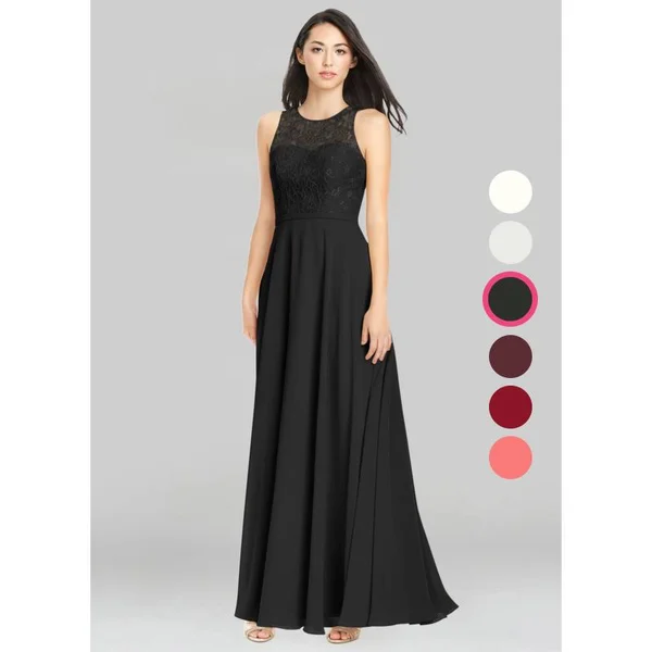Azazie A-Line/Princess Scoop Floor-Length Chiffon Bridesmaid Dresses - Black