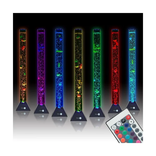 SensoryMoon 3.9 ft Bubble Tube Floor Lamp W 10 Fish - 20 Color Remote and Tall Water Tower Tank Is Best LED Aqua Night Light for