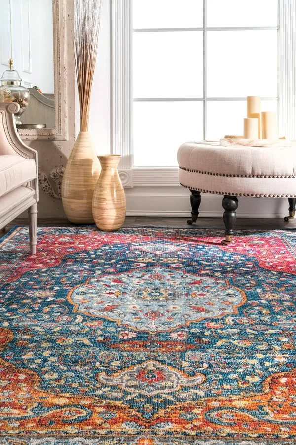 nuLOOM Vintage Medallion Shirlee Blue 9& x 12& Area Rug