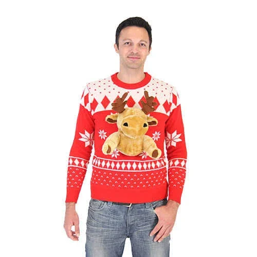 Red 3D Reindeer Moose Ugly Christmas Sweater