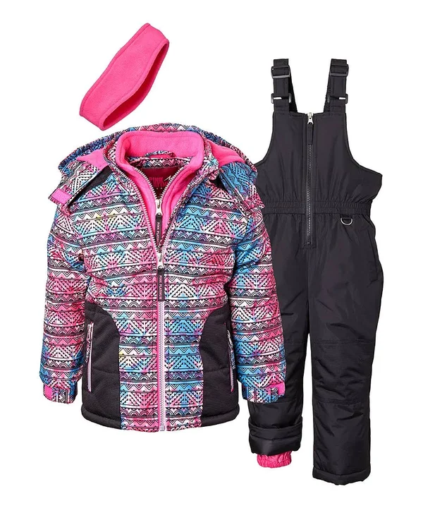 Pink Platinum Girls& Dye Pattern 3-Piece Snowsuit - Black, 4