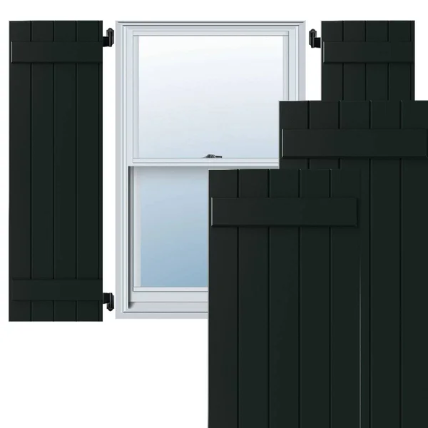 Ekena Millwork CWB18X044DGC 18x22W x 44x22H Exterior Five Board (2 Batten) Composite Board-n-Batten Shutters (Per Pair), Black F