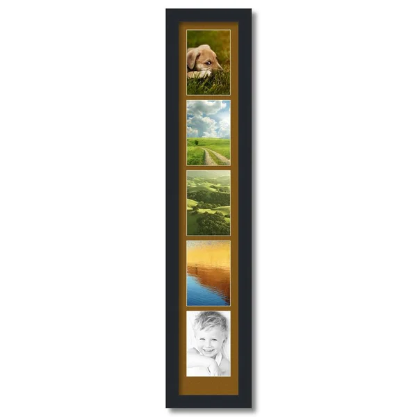 Collage Picture Frame, Satin Black Frame with 5 openings for 4x6 Photos with Brown Coronado Mat. D3926EB2365, ArtToFrames