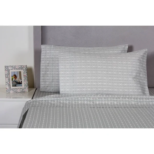 Cotton 400 Thread Count Grey Arrow Embroidered Sheet Set Twin