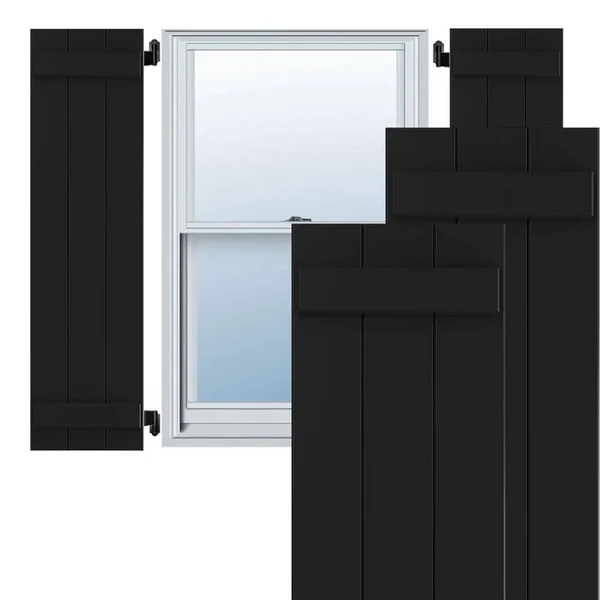Exterior 2 Composite Wood Board-n-Batten Shutters Ekena Millwork Size: 77x22 H x 15x22 W x 1x22 D - Color: Black