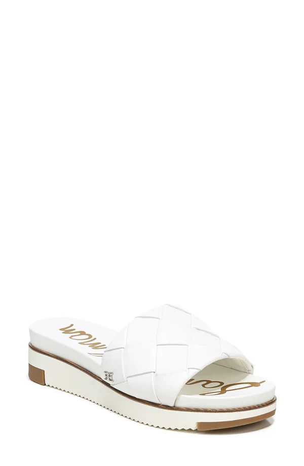 Sam Edelman Adaley Woven Slide Sandal Bright White Leather