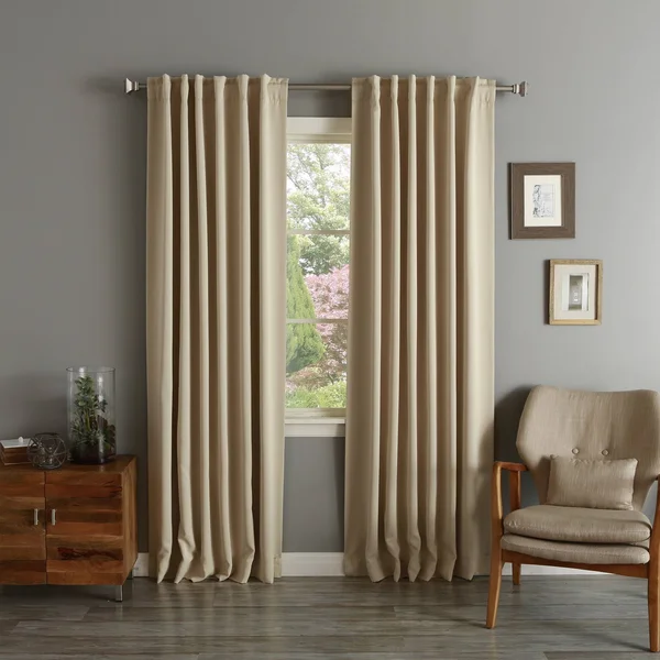 Aurora Home Solid Insulated Thermal Blackout Long Length Curtain Panel Pair - 52x22W x 126x22L - Beige