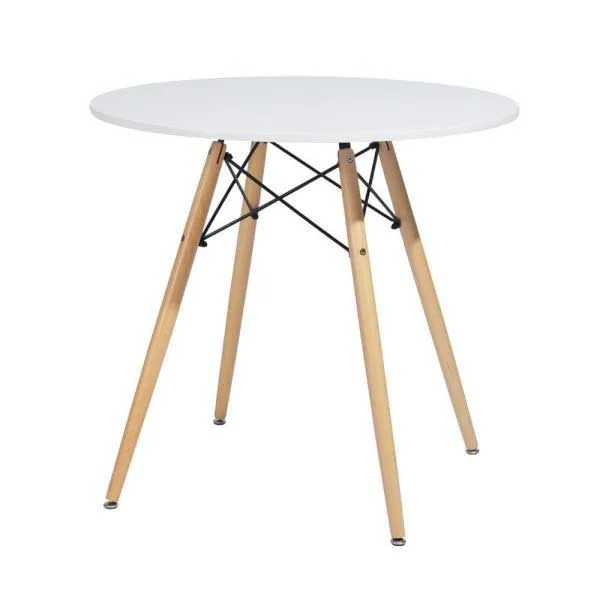 Furniturer Chad White Top Beech Legs Round Dining Table - White Beech