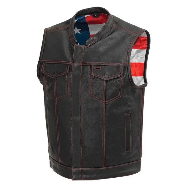 Born Free Motorcycle Leather Club Vest (Red Stitch) - Size: 8XL