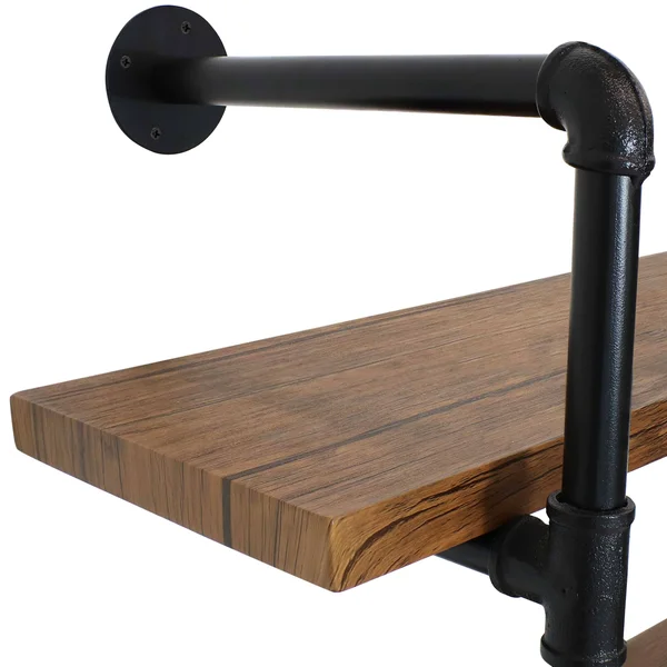 Sunnydaze Industrial Style 3-Tier Wall Bookshelf - Black Pipe Frame - Teak