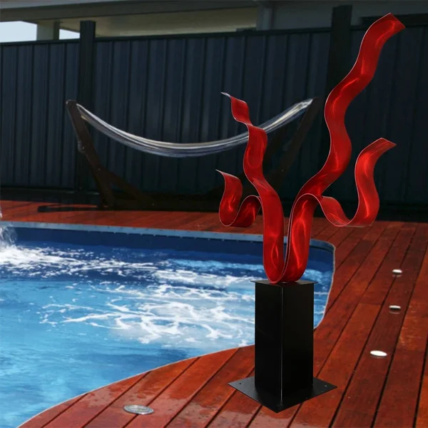 Statements2000 Large Abstract Metal Sculpture Modern Garden Art by Jon Allen - Reaching Out - 40x22 x 33x22 x 9x22 - Aqua