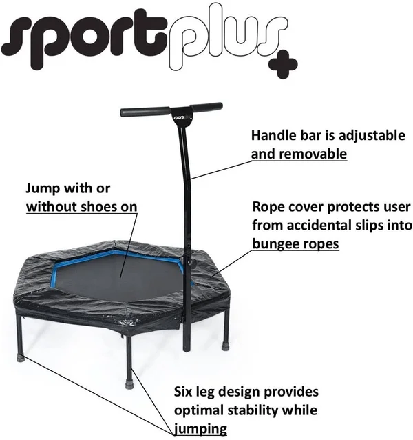 Sportplus Quiet Mini Indoor Rebounder Fitness Trampoline w/ Adjustable Bar, Blue