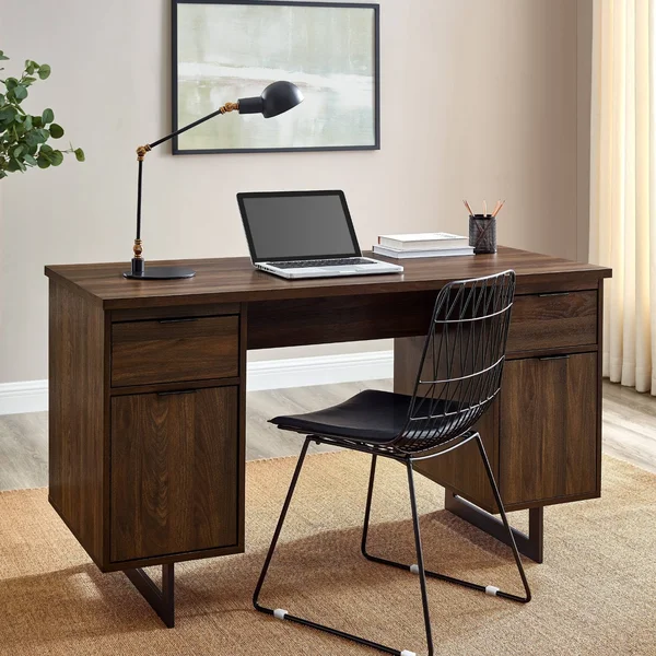 Duponte Modern Double Sided Pedestal Executive Desk Dark Walnut - Saracina Home