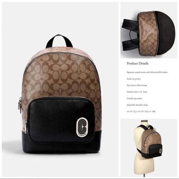 Coach Bags - Coach Court Backpack in Signature Canvas, Color: Black/Brown, Size: Large, Greciafashion&s Closet
