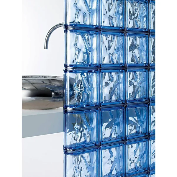 Seves 116053 Pegasus Blu 7.48 in. x 7.48 in. x 3.15 in. Wavy Pattern End Linear Glass Block