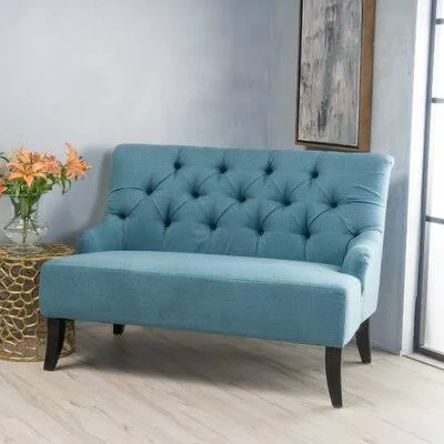 Jezebel 43.5x22 Recessed Arm Settee Fabric: Dark Teal Polyester