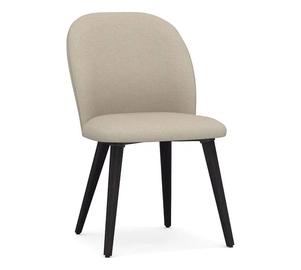 Brea Upholstered Dining Side Chair, Black Leg, Brushed Crossweave Natural