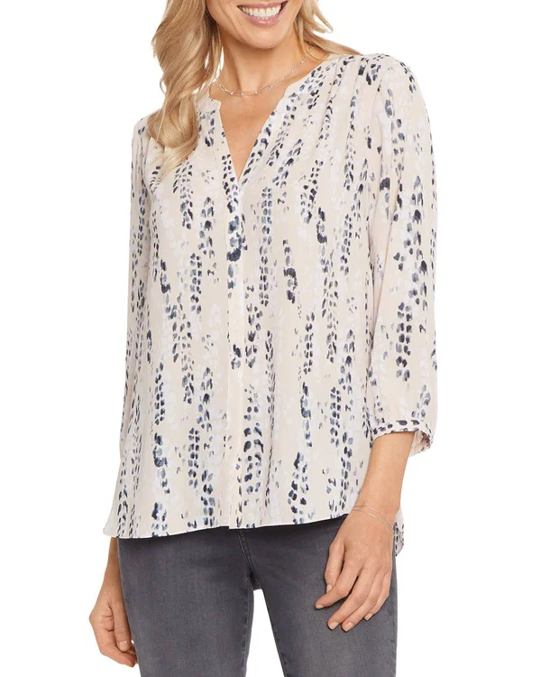Nydj Women's Pintuck Blouse in Quincy Fresco, Regular, Size: Large, Denim