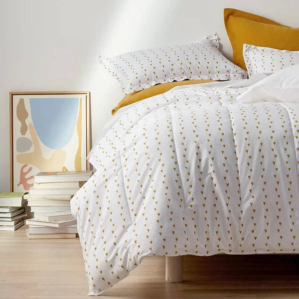 Company Organic Cotton Mini Prints Percale Duvet Cover - Hearts - Multi - Size Queen, The Company Store