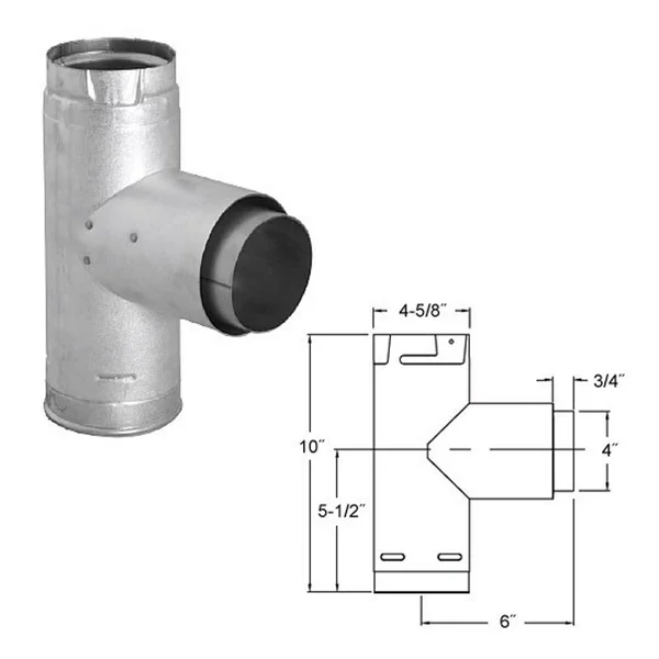 PelletVent Pro 4x22 Adaptor Tee with Clean-Out Cap Galvalume 4PVP-TAD