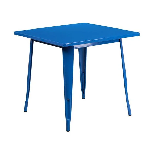 Flash Furniture ET-CT002-4-30-BL-GG 31.5&& Square Blue Metal Indoor Table Set with 4 Stack Chairs