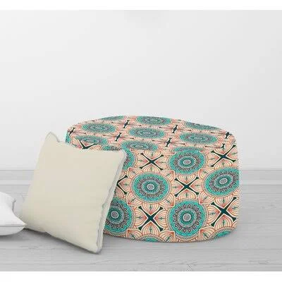 Rossman 20x22 Wide Round Pouf Ottoman Wrought Studio Upholstery Color: Beige/Blue