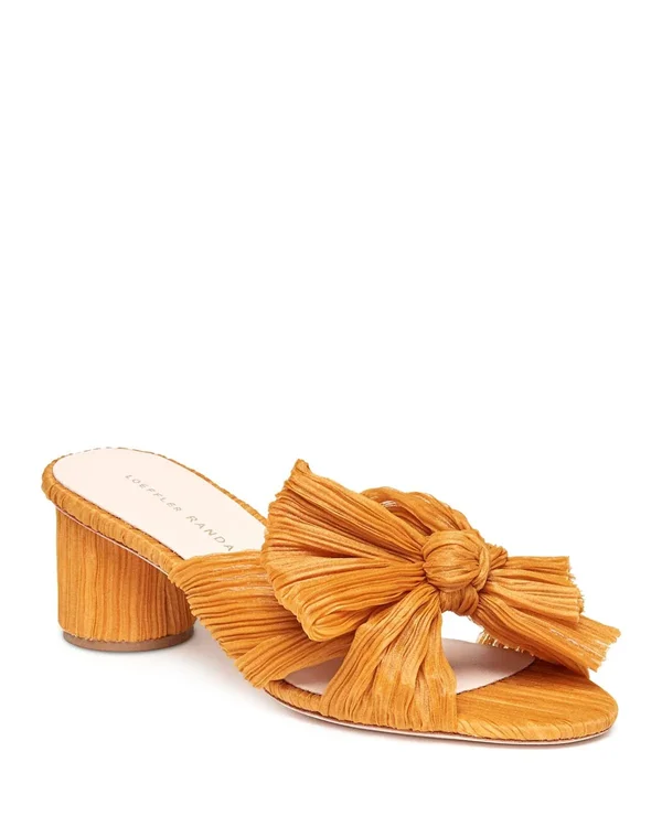 Loeffler Randall Emilia Pleated Knot Slide Sandals - Gold, Women's, 35.5eu