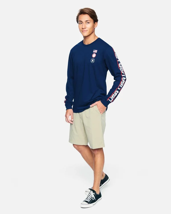 Hurley Men's Premium USA Long Sleeve T-Shirt, Large, Blue